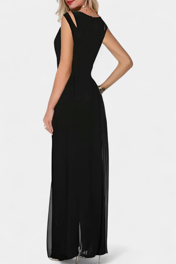 Nadia Open Shoulder Fluid Chiffon Jumpsuit – women's jumpsuits, view 2