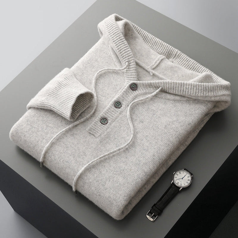 Merino men's elegant wool hoodie, alternate view