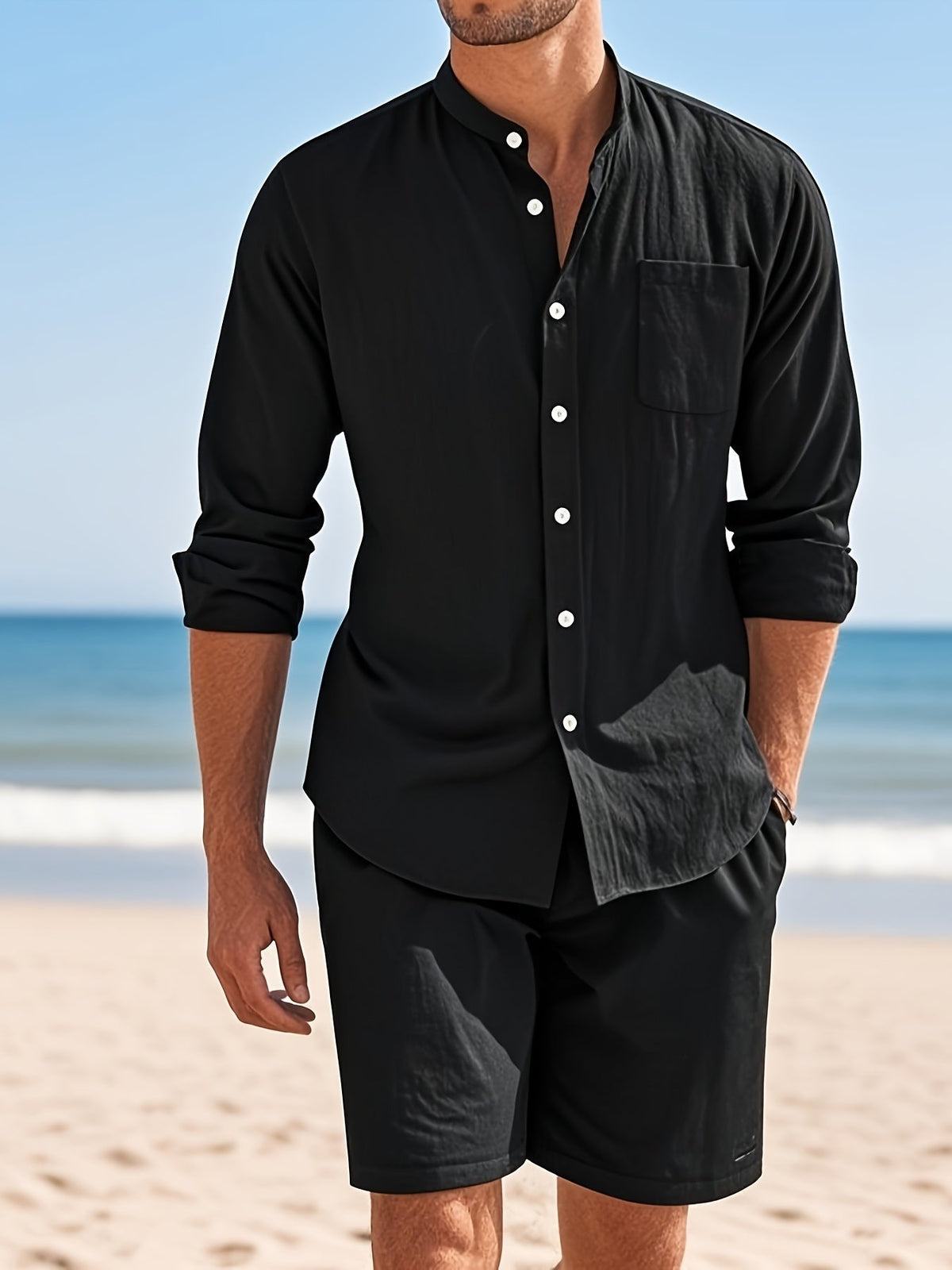 Men's breathable linen two-piece set, alternate view