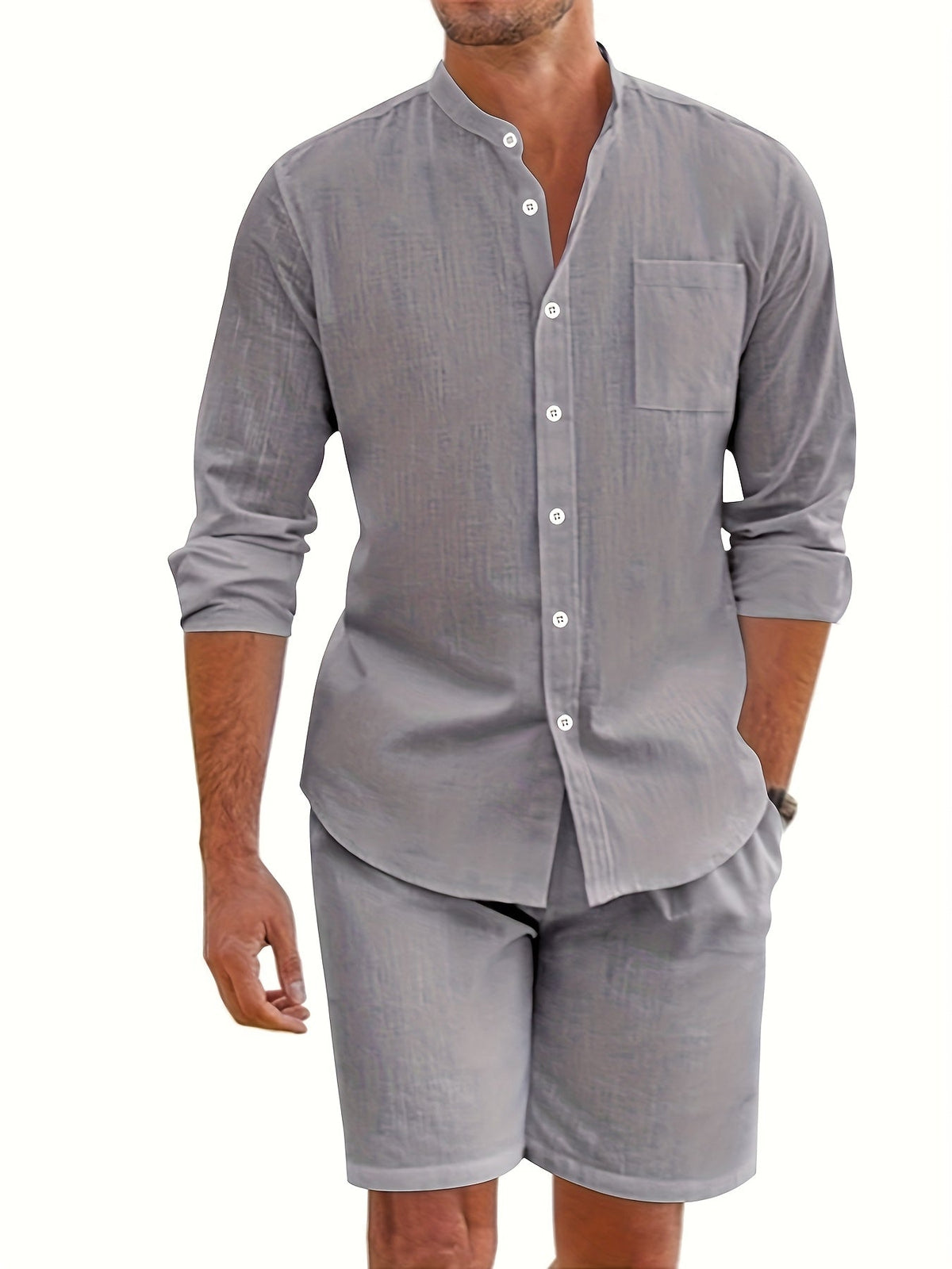 Men's breathable linen two-piece set, view 9