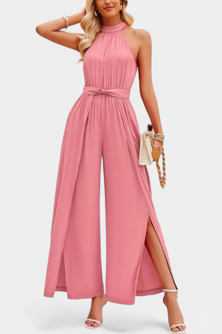 Asymmetrical One Shoulder Jumpsuit with Bow Accent by Nyree – women's jumpsuits, view 2