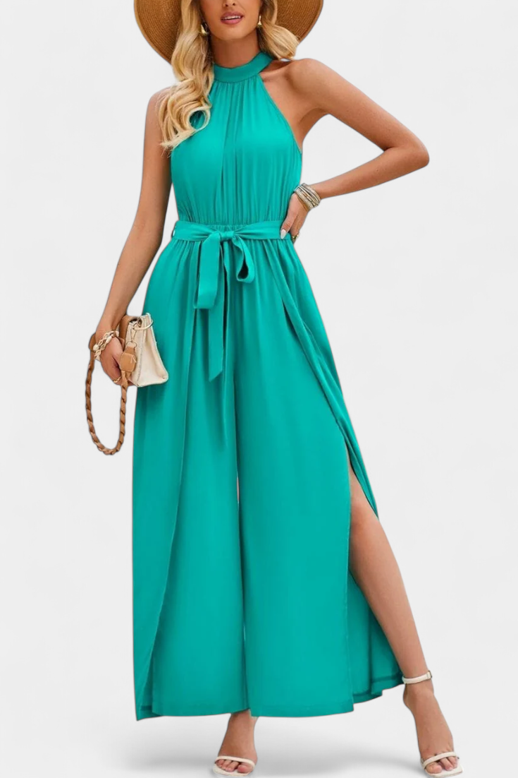 Asymmetrical One Shoulder Jumpsuit with Bow Accent by Nyree – women's jumpsuits, view 6