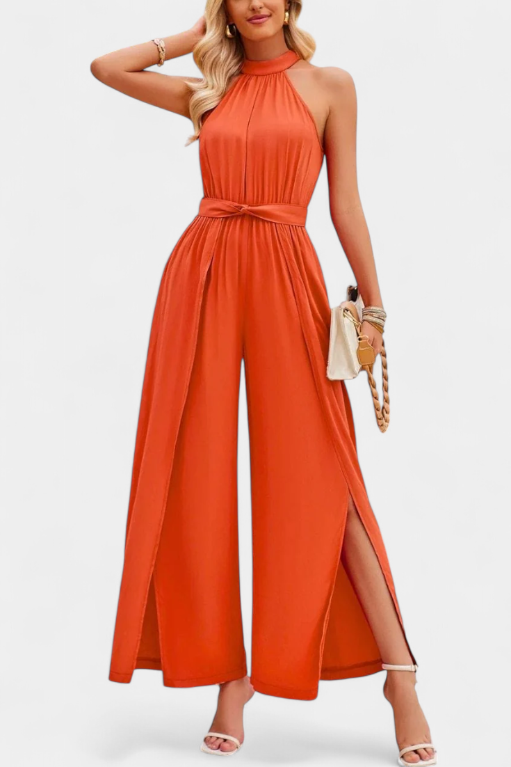 Asymmetrical One Shoulder Jumpsuit with Bow Accent by Nyree – women's jumpsuits, view 9