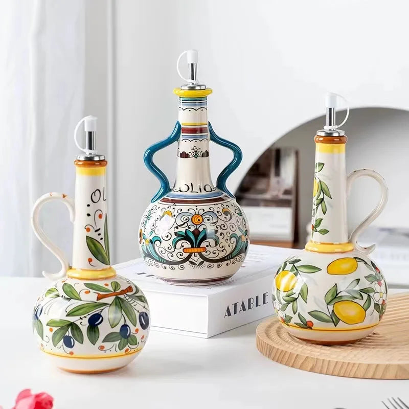 Oliera hand-painted ceramic oil bottles