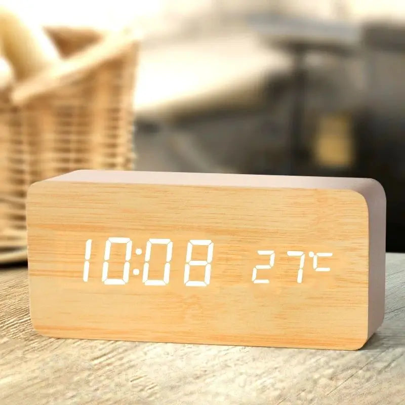Ora bamboo LED clock on a desk