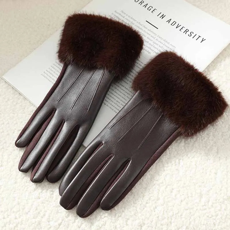 Orietta Faux-Fur Cuff Gloves in Chocolate
