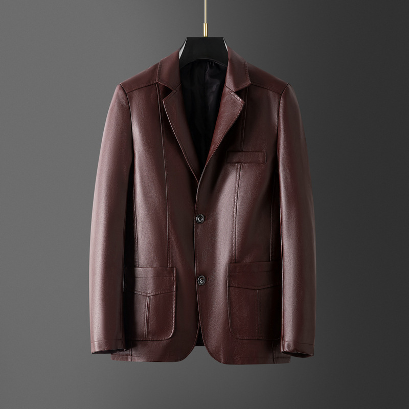Men's elegant leather blazer, alternate view