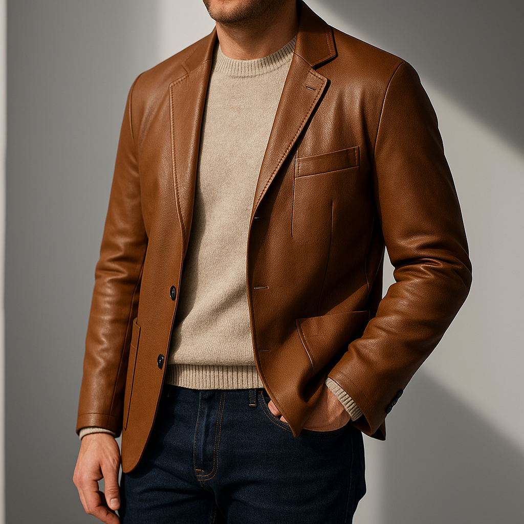 Men's elegant leather blazer, view 4