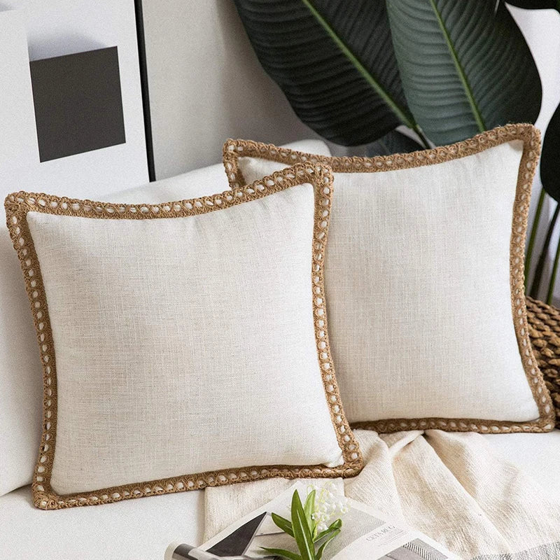 Orlo jute-trim cushions on a sofa