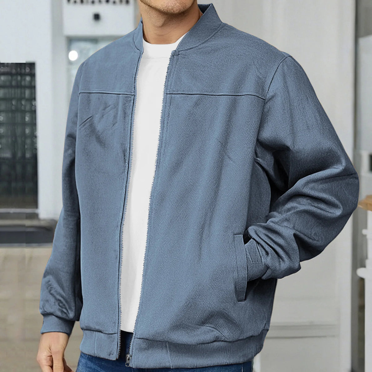 Oscar men's suede bomber jacket in Blue