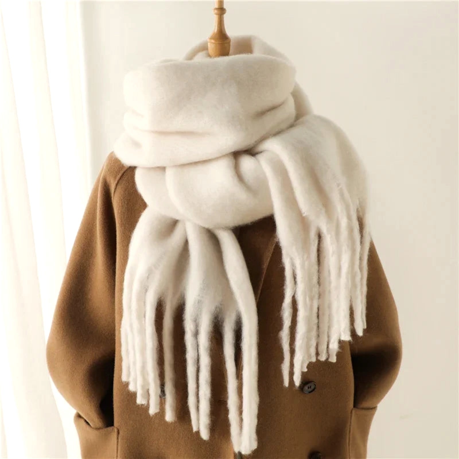 Ottavia Fringed Blanket Scarf in Ivory
