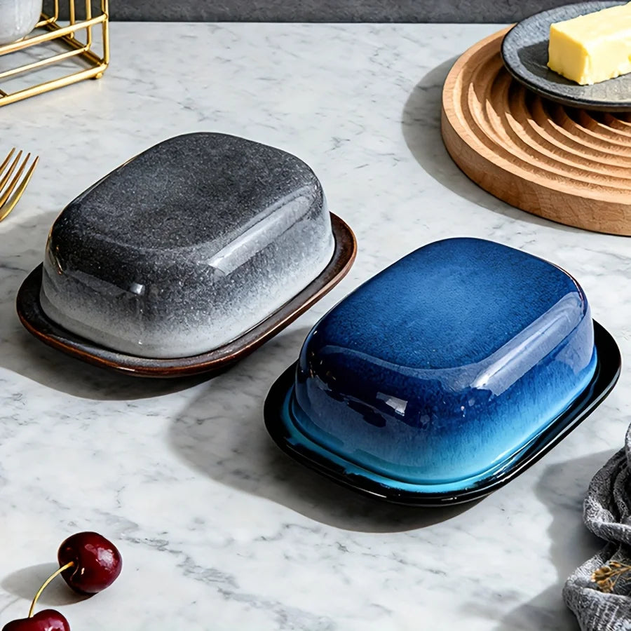 Parma butter dishes on a kitchen counter