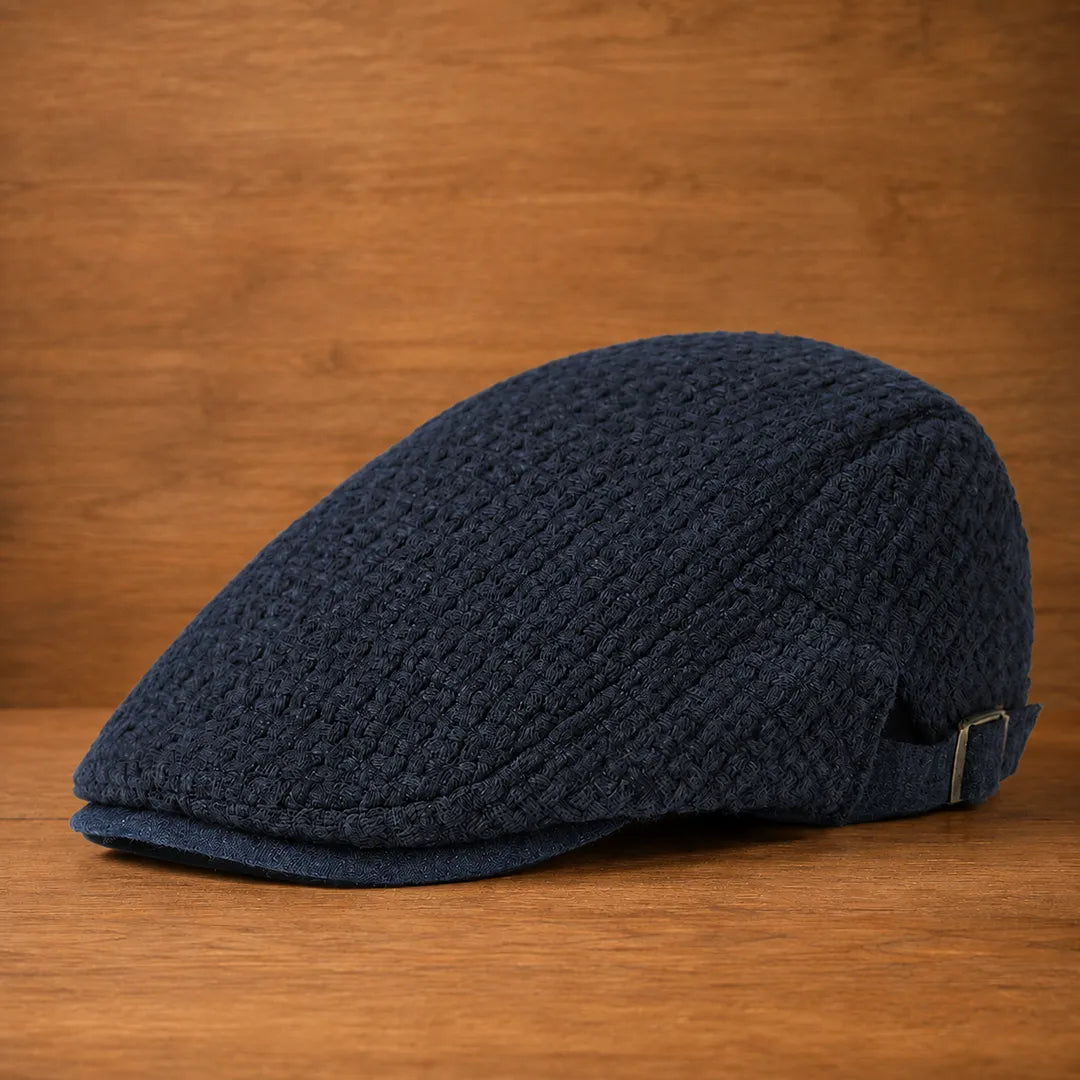 Pietro Textured Adjustable Flat Cap in Navy