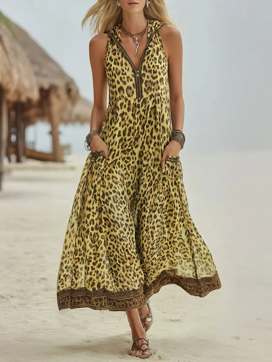 Polly women's leopard hooded dress, view 4