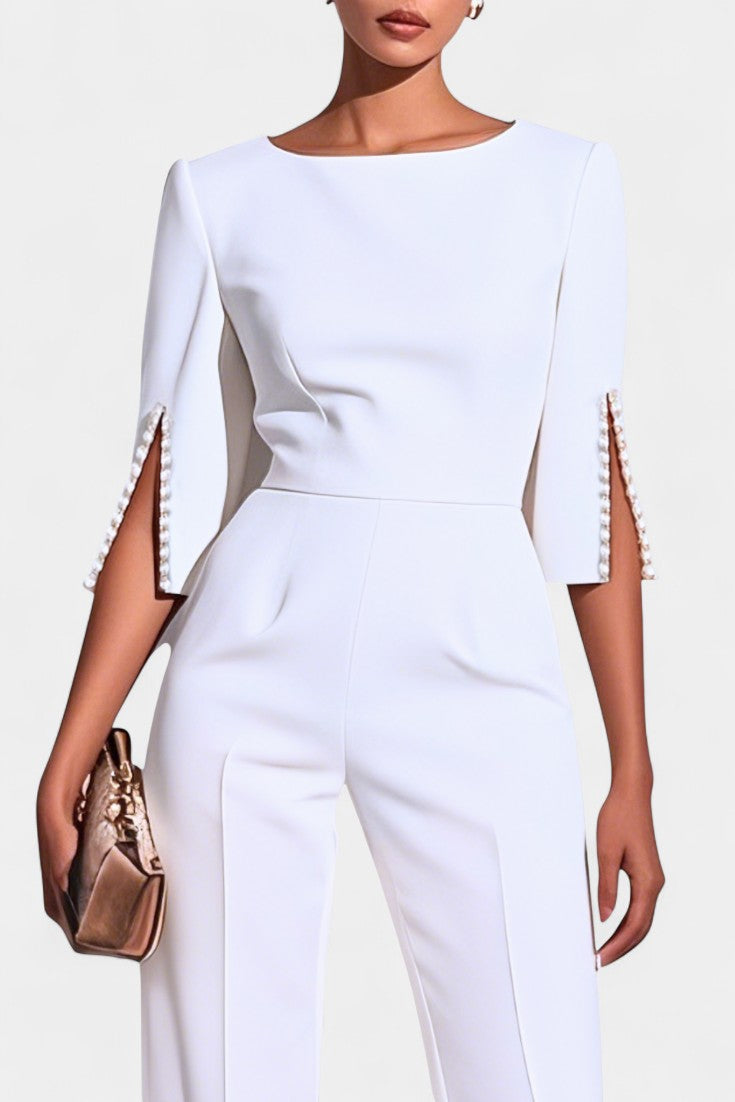 Chic Three Quarter Sleeve Jumpsuit with Pearl Accents – women's jumpsuits, view 2