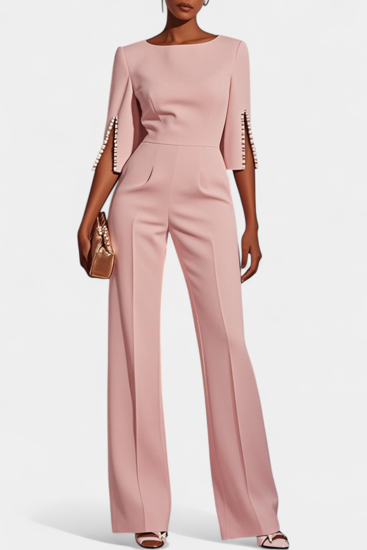 Chic Three Quarter Sleeve Jumpsuit with Pearl Accents – women's jumpsuits, view 7