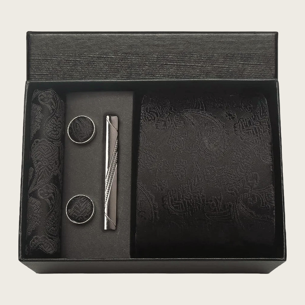 Raffaello Tie, Pocket Square & Cufflinks Gift Set in Black