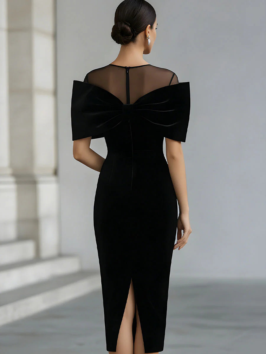 Regina ❘ Black Velvet Midi Dress with Dramatic Bow – women's dresses, view 2