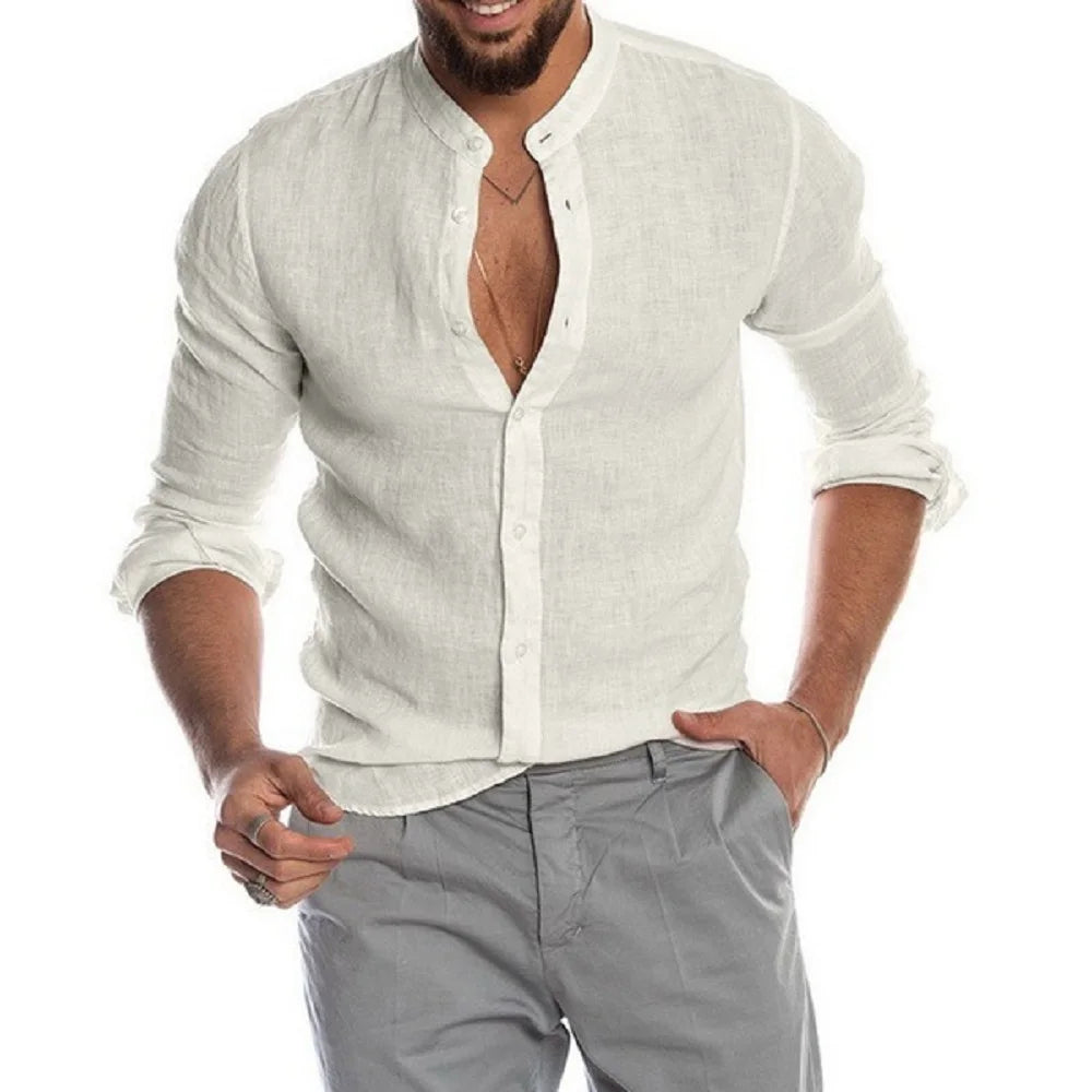 Men's cotton linen shirt, alternate view