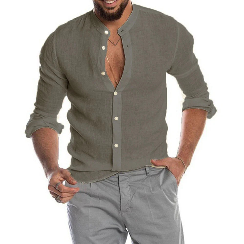 Men's cotton linen shirt, view 4