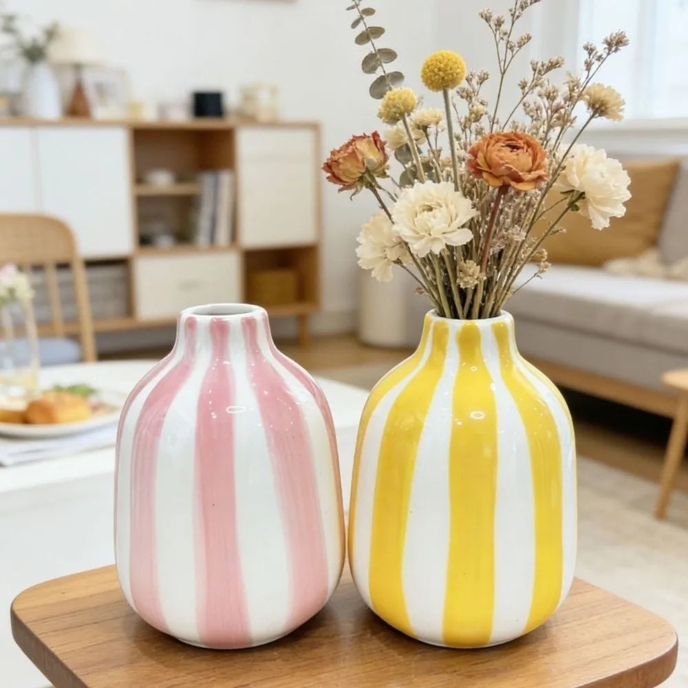 Righe pink and yellow striped vases