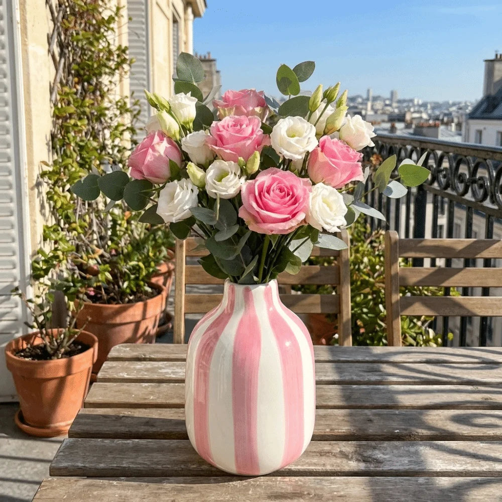Righe pink vase on a terrace
