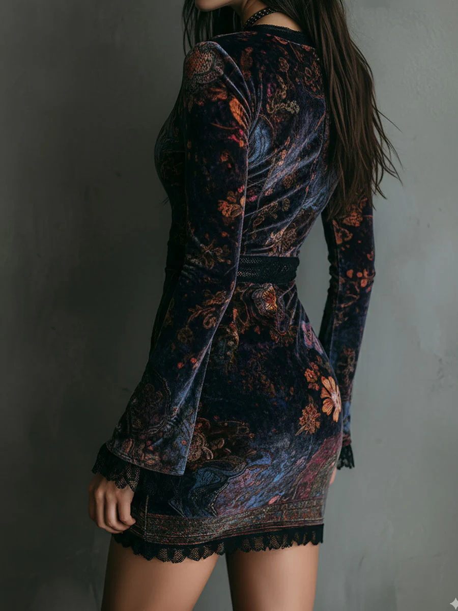 Rosalie women's velvet floral dress, view 4