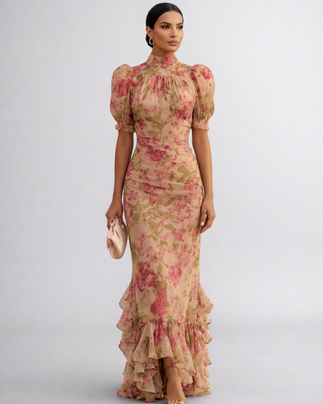 Rosario Elegant Floral Chiffon Maxi Dress, view 2