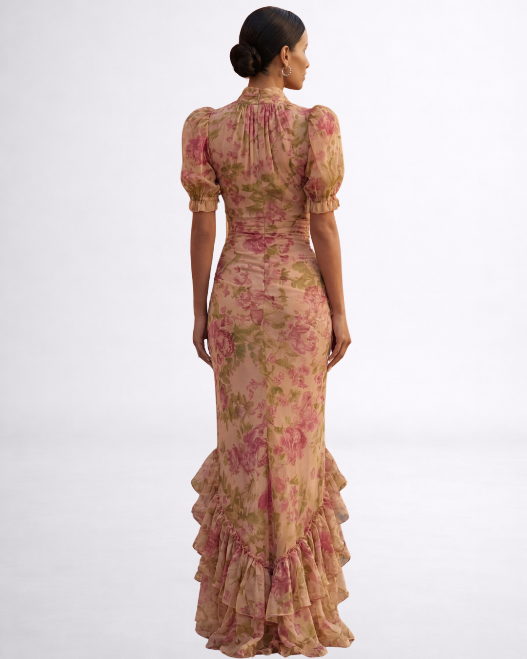 Rosario Elegant Floral Chiffon Maxi Dress, view 3