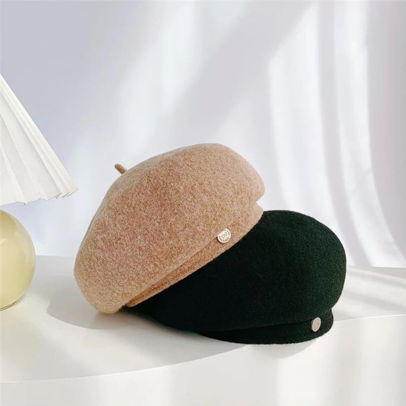 Rosella Wool-Blend Felt Beret – camel and black