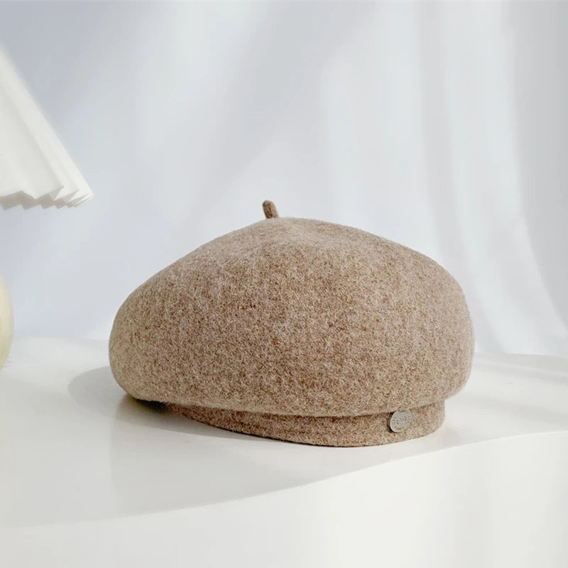 Rosella Wool-Blend Felt Beret in Oatmeal