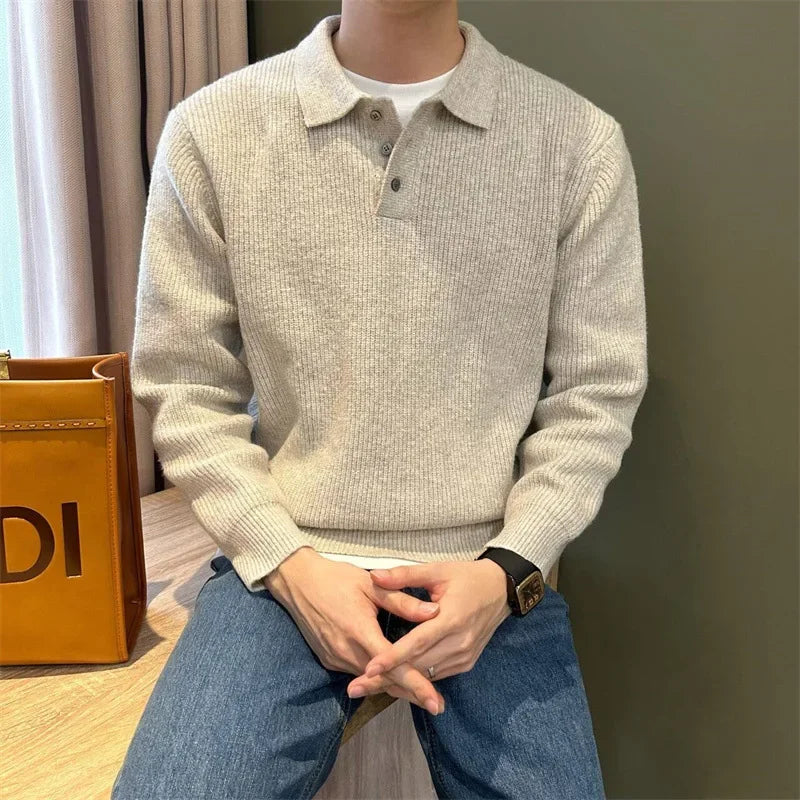 Men's elegant knitted polo shirt, alternate view