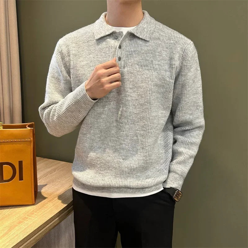 Men's elegant knitted polo shirt, additional view