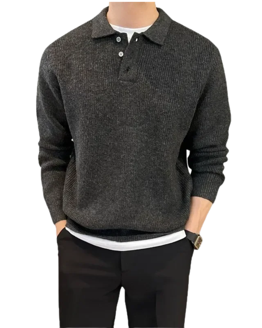 Men's elegant knitted polo shirt, view 4