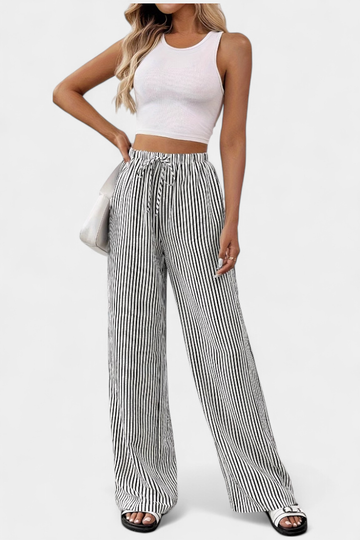 Waist women's lightweight striped pants, view 4