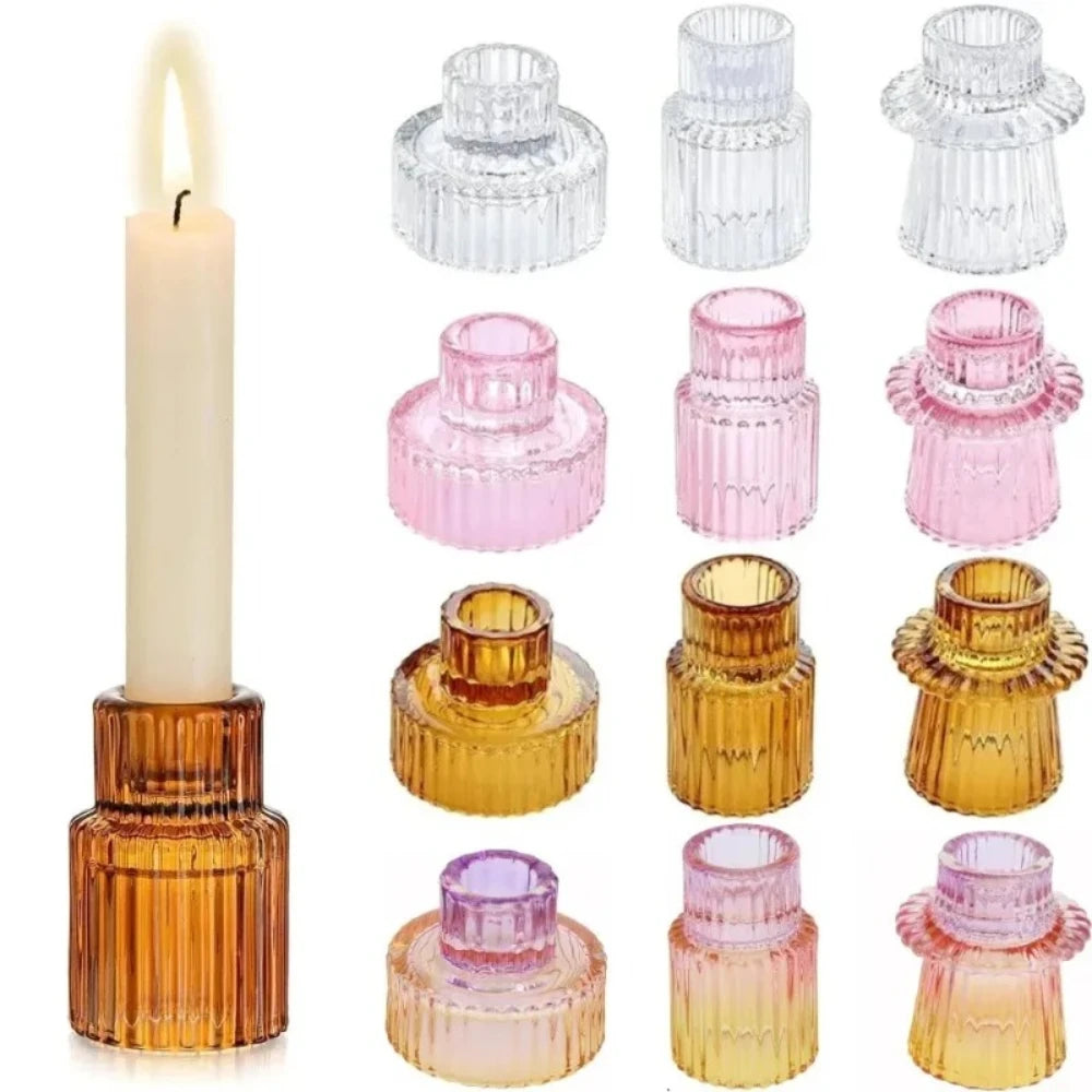Sanremo ribbed glass candle holders in four colors
