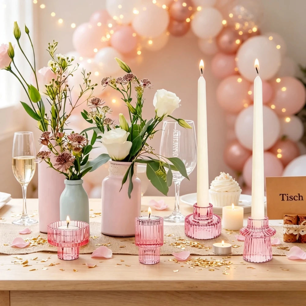 Sanremo pink candle holders at a party