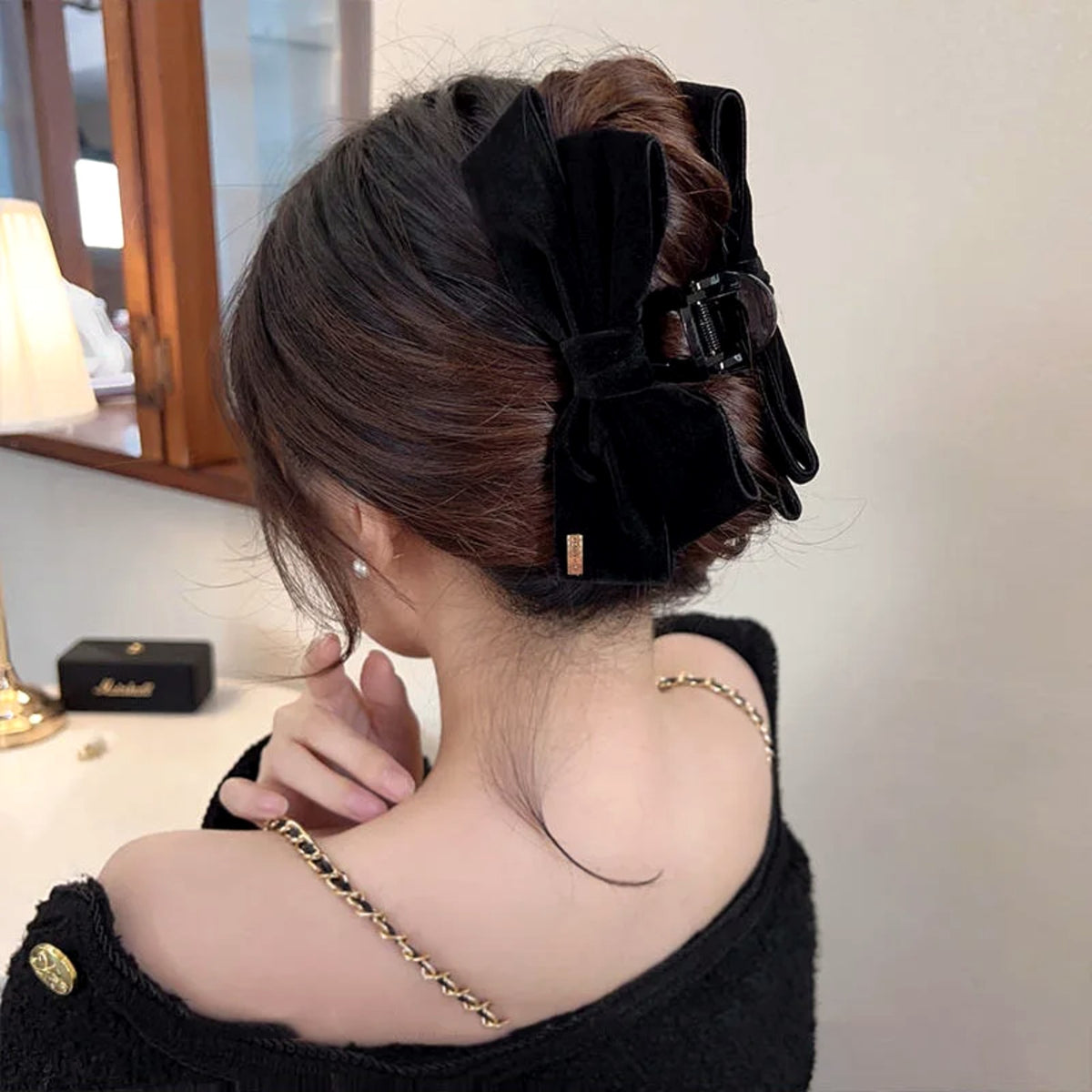 Serena Velvet Bow Claw Clip worn