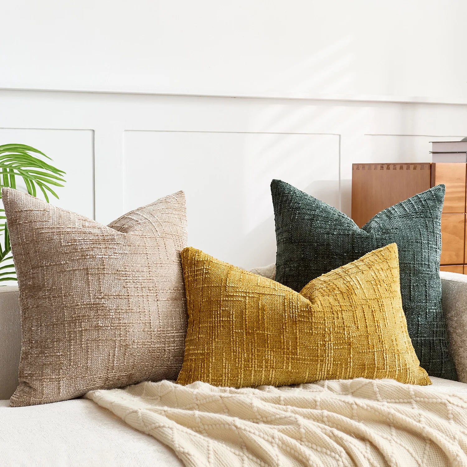 Siena chenille cushion covers on a sofa