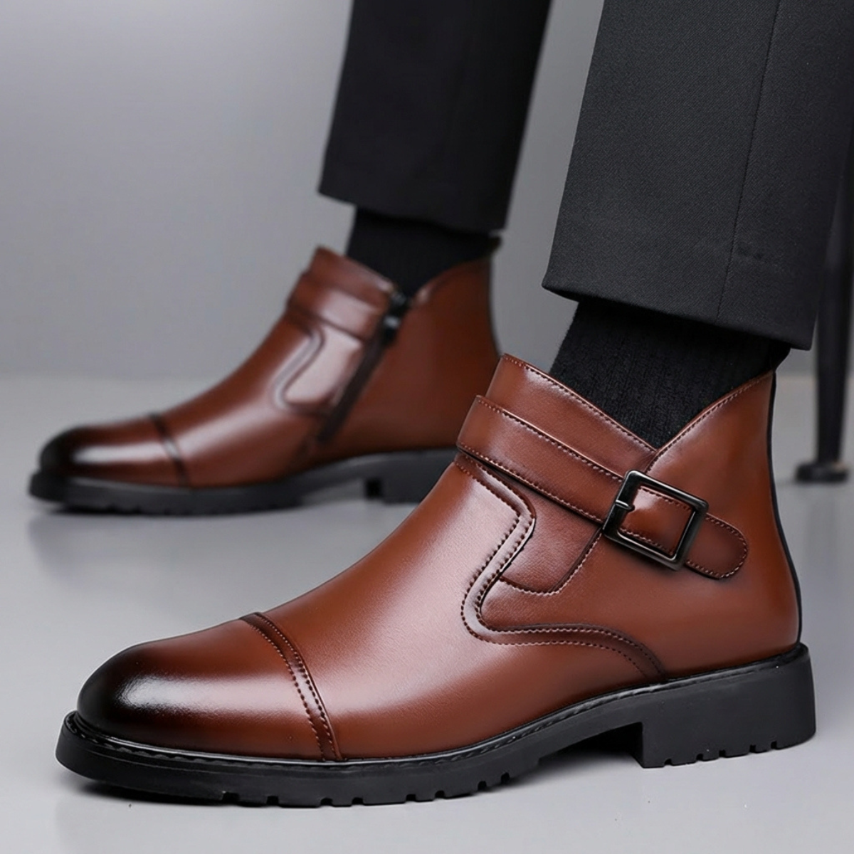 Silvano Buckled Ankle Boots – men's shoes, view 3