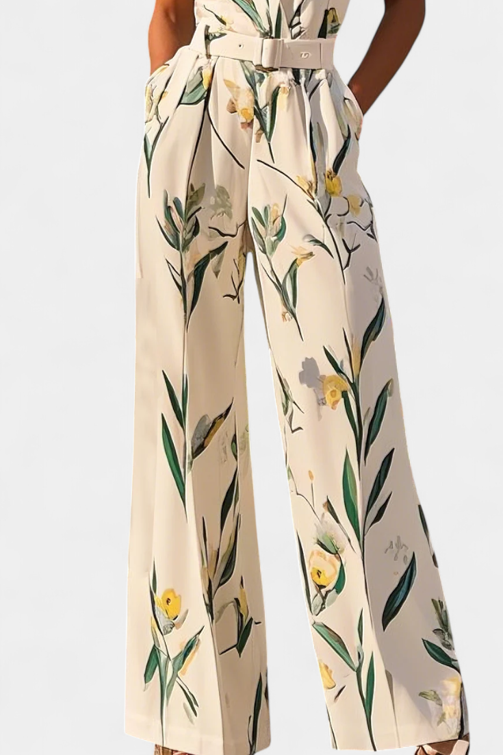 Slara White V Neck Jumpsuit with Belted Waist – women's jumpsuits, view 3