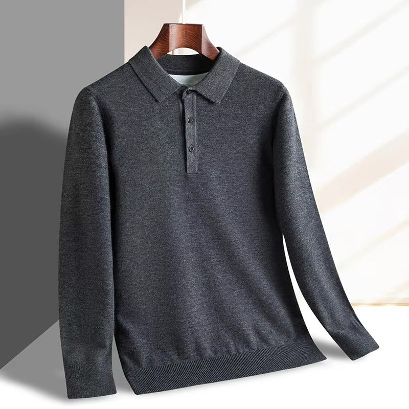 Spoleto men's long-sleeve knit polo in Dark Grey