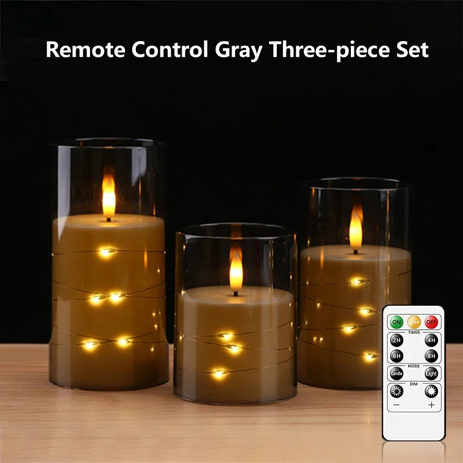 Stellato gray glass LED candle set