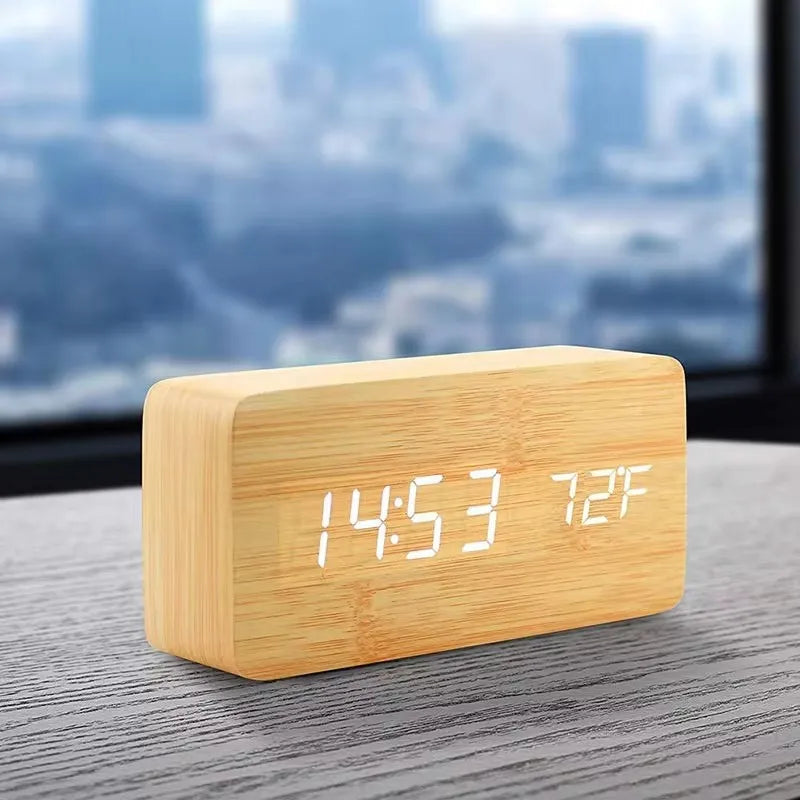 Sveglia bamboo LED clock