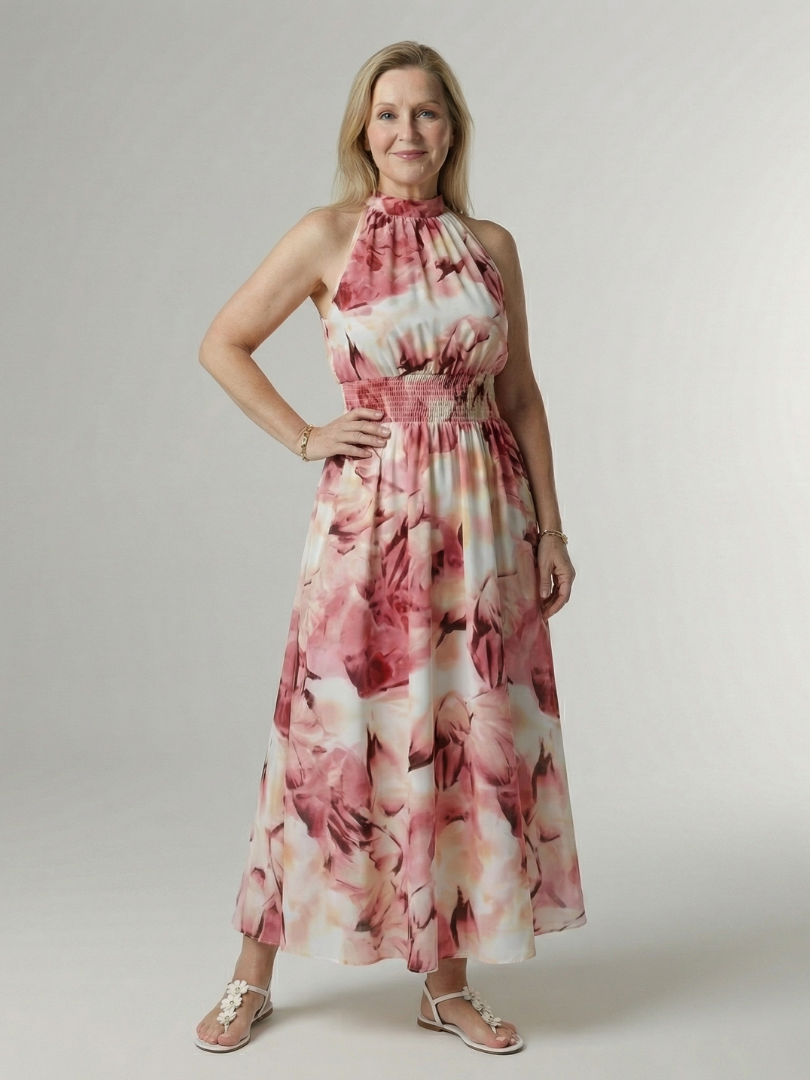Sylin Gathered Halter Midi Dress – women's dresses, view 12