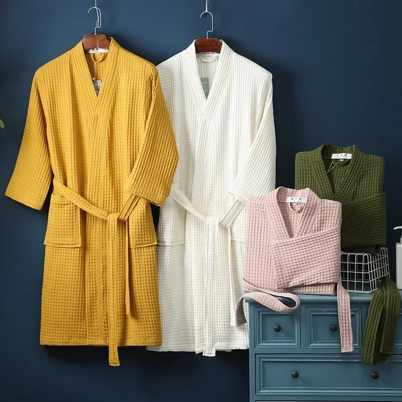 Terme waffle robes in yellow and white