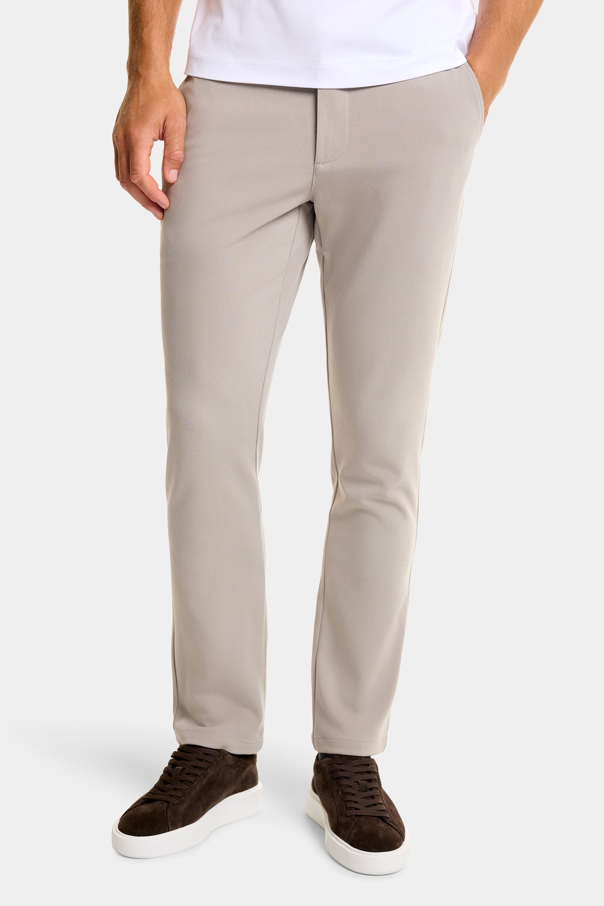 Jackson men's slim stretch chino pants in Deep Stone, front view