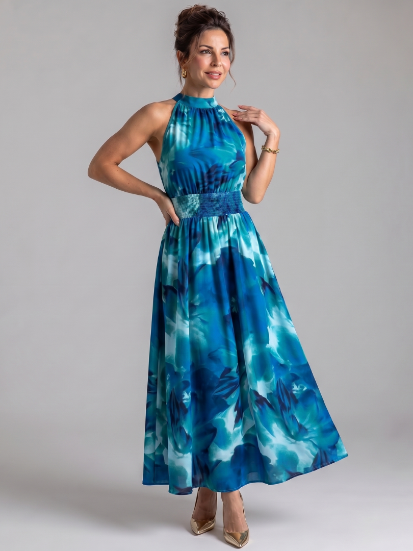 Olivia Gathered Waist Abstract Print Midi Dress – women's dresses, view 5