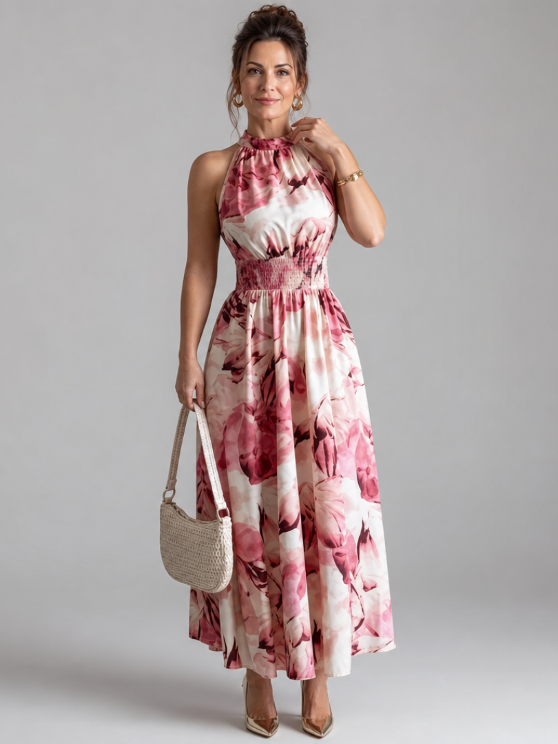 Olivia Gathered Waist Abstract Print Midi Dress – women's dresses, view 6