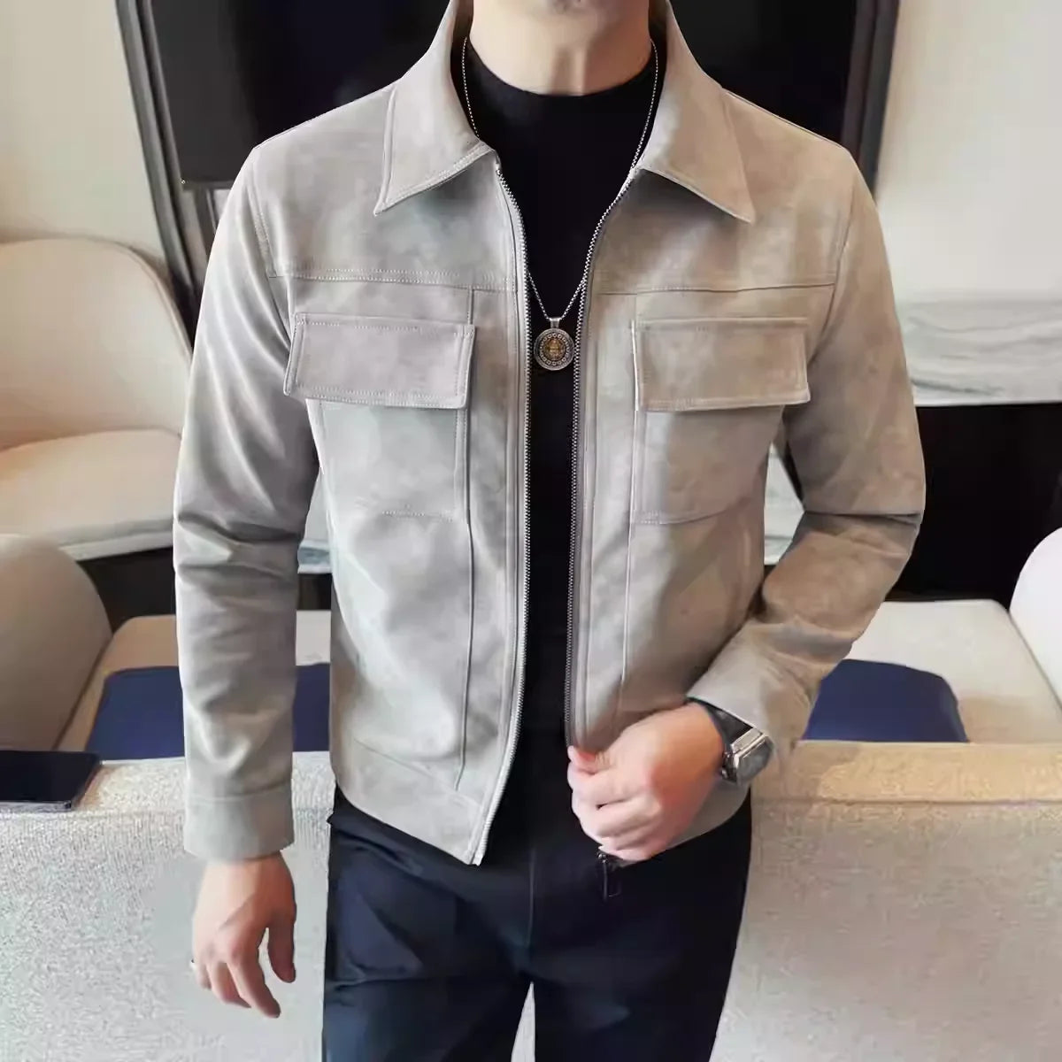 Pietro men's suede jacket, view 4